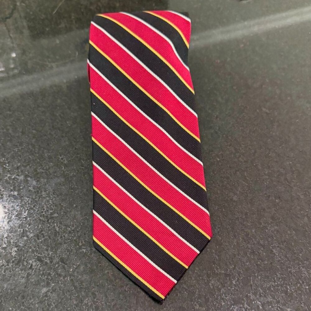 Jos A Bank Executive Silk Tie Red Black Gold Stripe